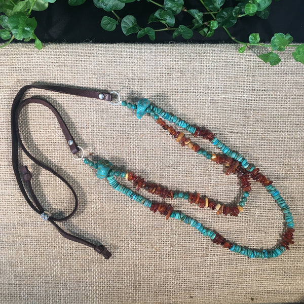 Multi Strand Turquoise and Amber Necklace